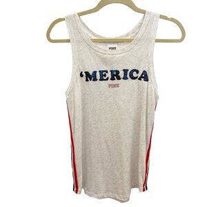 Victoria's Secret PINK America Sequin Gray Tank Top Striped USA - Size XS